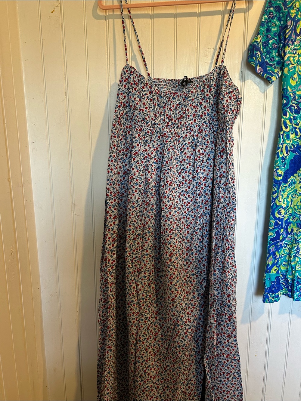 J. Crew Light Blue Maxi Dress with Red Floral Print